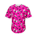 Pink Emo Symbols Pattern Print Men's Baseball Jersey
