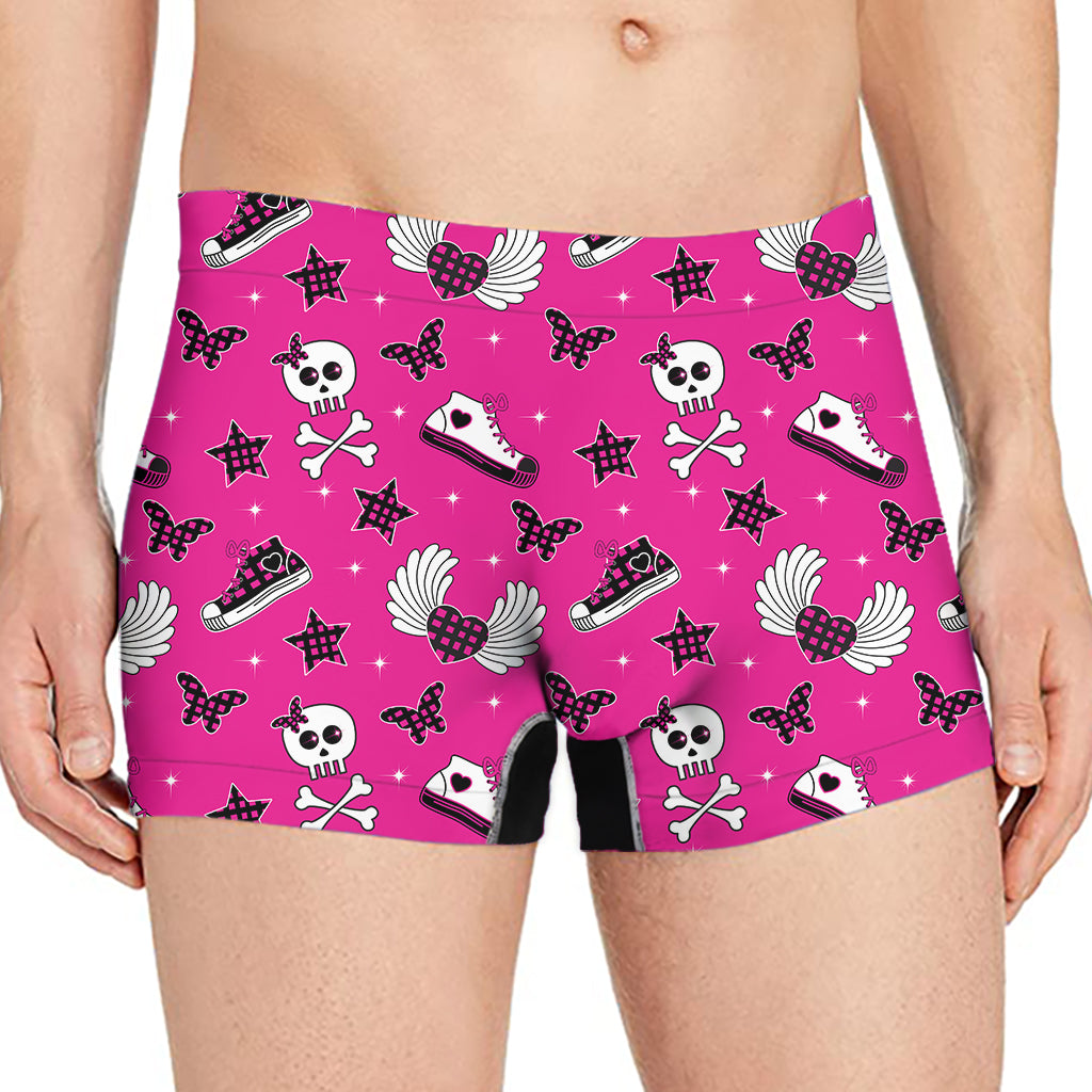 Pink Emo Skull Pattern Print Men's Boxer Briefs – GearFrost