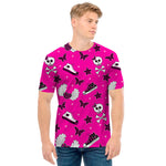 Pink Emo Symbols Pattern Print Men's T-Shirt
