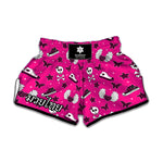Pink Emo Symbols Pattern Print Muay Thai Boxing Shorts