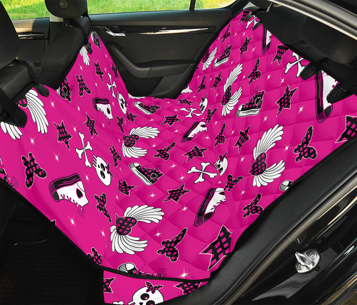 Pink Emo Symbols Pattern Print Pet Car Back Seat Cover