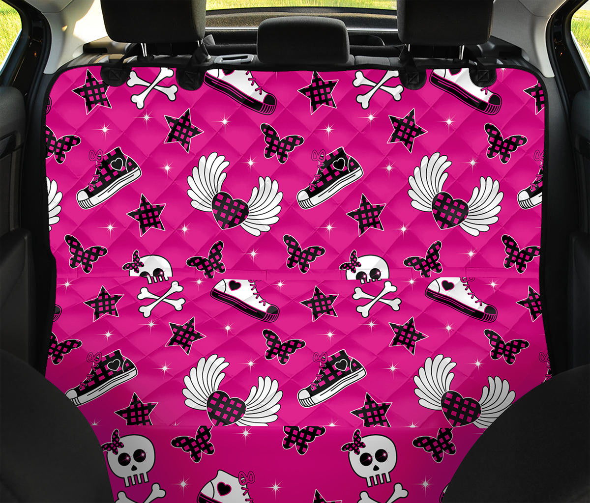 Pink Emo Symbols Pattern Print Pet Car Back Seat Cover