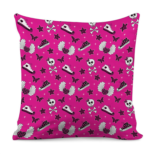Pink Emo Symbols Pattern Print Pillow Cover