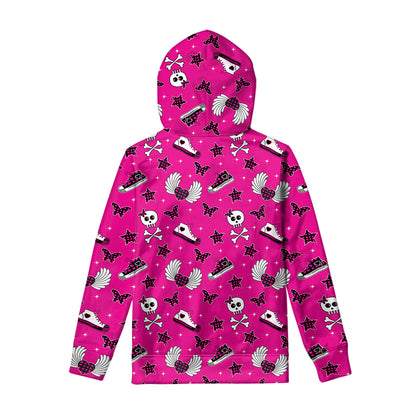 Pink Emo Symbols Pattern Print Pullover Hoodie