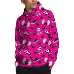 Pink Emo Symbols Pattern Print Pullover Hoodie