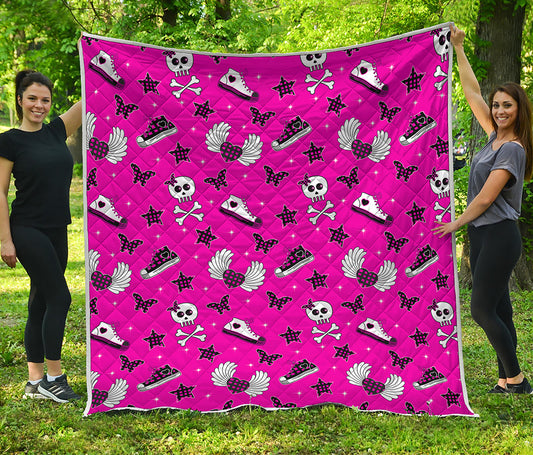 Pink Emo Symbols Pattern Print Quilt