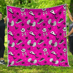 Pink Emo Symbols Pattern Print Quilt