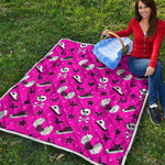 Pink Emo Symbols Pattern Print Quilt