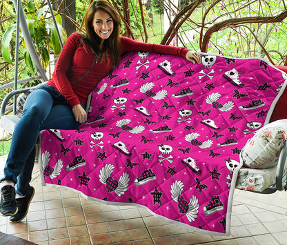 Pink Emo Symbols Pattern Print Quilt