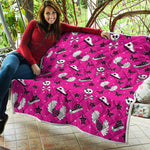 Pink Emo Symbols Pattern Print Quilt