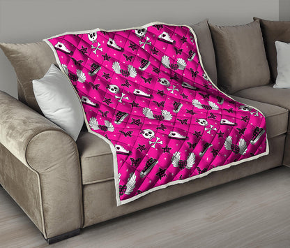 Pink Emo Symbols Pattern Print Quilt