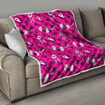 Pink Emo Symbols Pattern Print Quilt