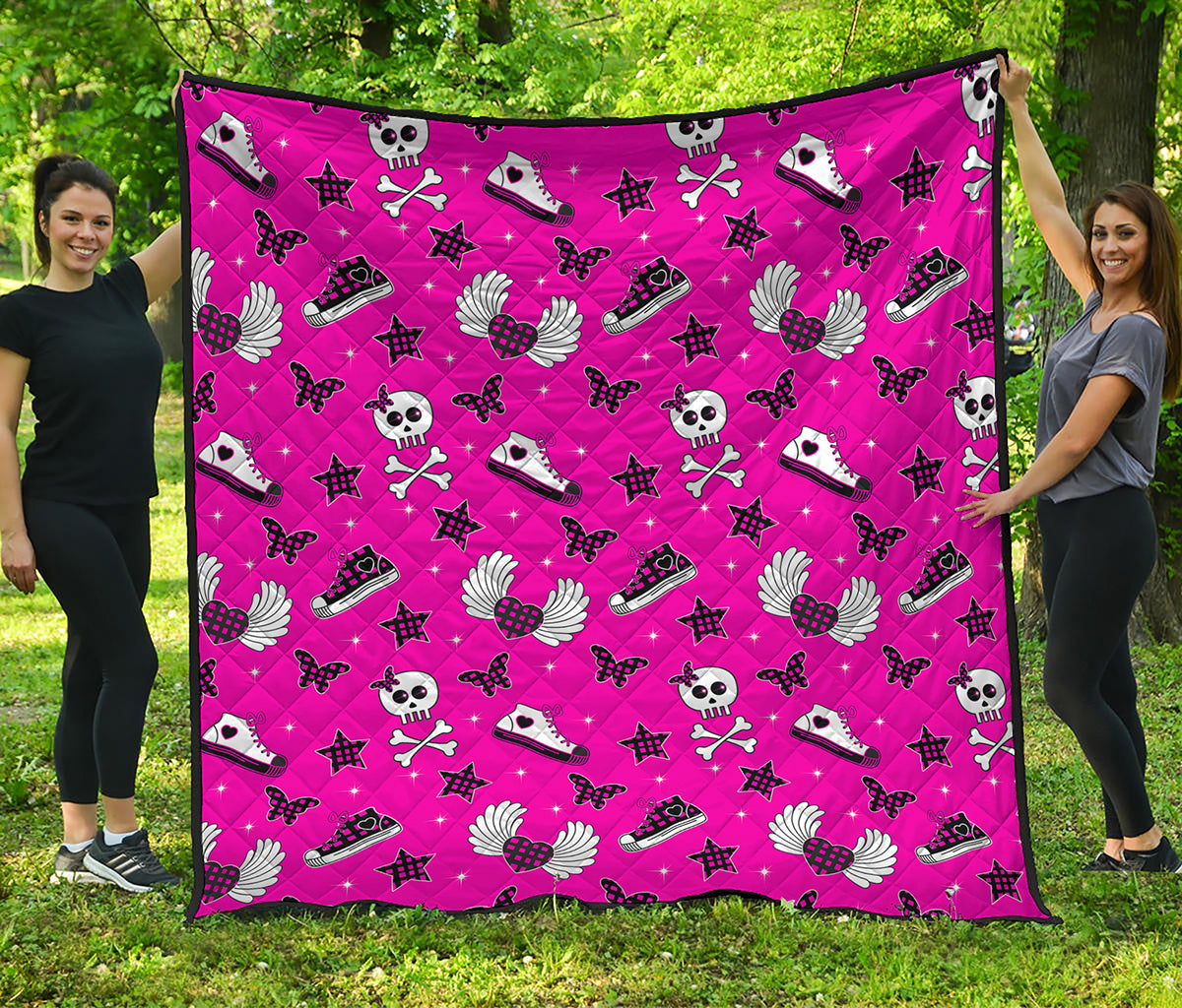 Pink Emo Symbols Pattern Print Quilt