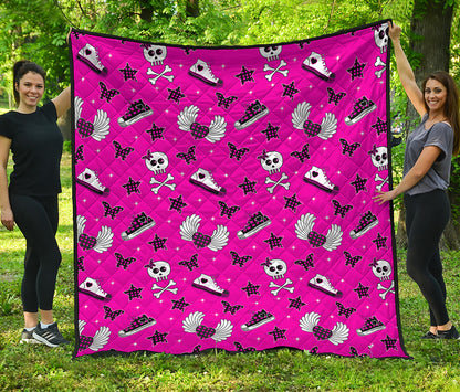 Pink Emo Symbols Pattern Print Quilt