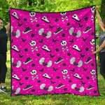 Pink Emo Symbols Pattern Print Quilt