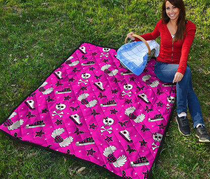 Pink Emo Symbols Pattern Print Quilt