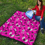 Pink Emo Symbols Pattern Print Quilt