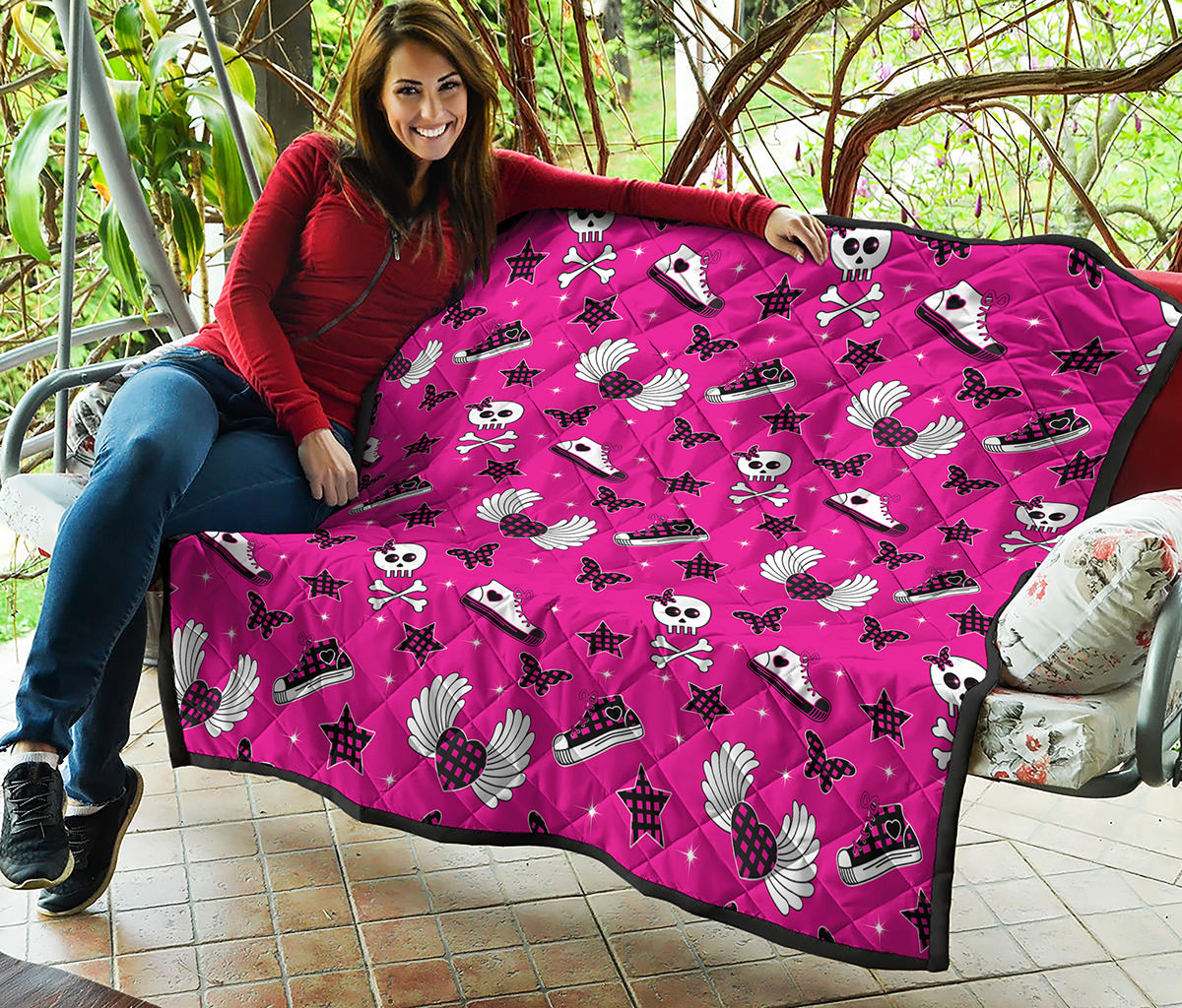 Pink Emo Symbols Pattern Print Quilt