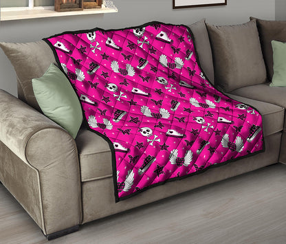 Pink Emo Symbols Pattern Print Quilt