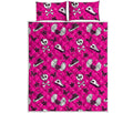 Pink Emo Symbols Pattern Print Quilt Bed Set