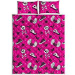 Pink Emo Symbols Pattern Print Quilt Bed Set
