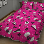Pink Emo Symbols Pattern Print Quilt Bed Set