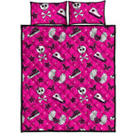 Pink Emo Symbols Pattern Print Quilt Bed Set