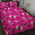 Pink Emo Symbols Pattern Print Quilt Bed Set