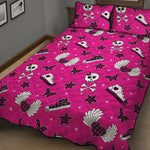 Pink Emo Symbols Pattern Print Quilt Bed Set
