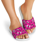 Pink Emo Symbols Pattern Print White Slide Sandals