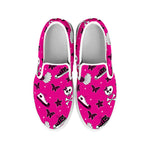 Pink Emo Symbols Pattern Print White Slip On Shoes