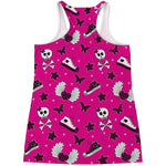 Pink Emo Symbols Pattern Print Women's Racerback Tank Top
