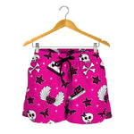 Pink Emo Symbols Pattern Print Women's Shorts