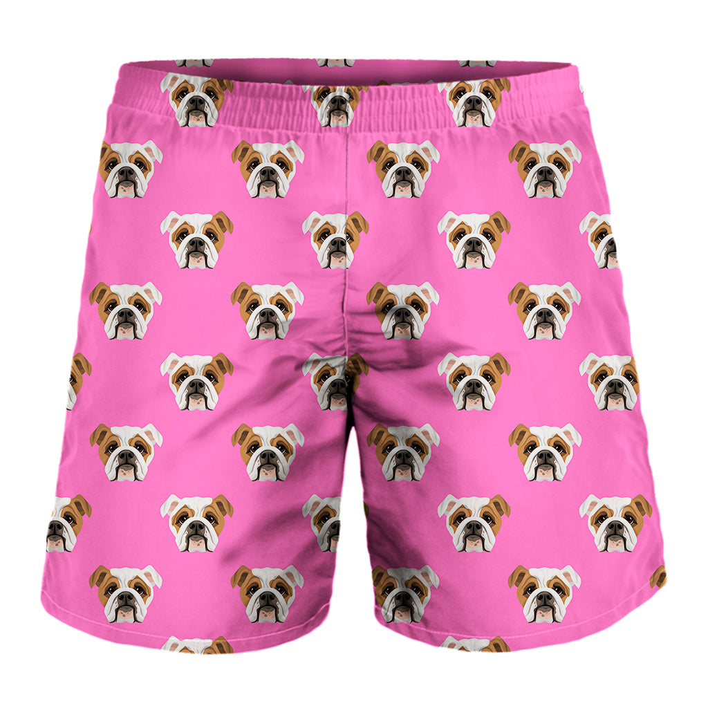 Pink English Bulldog Pattern Print Men's Shorts