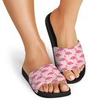 Pink Flamingo Pattern Print Black Slide Sandals