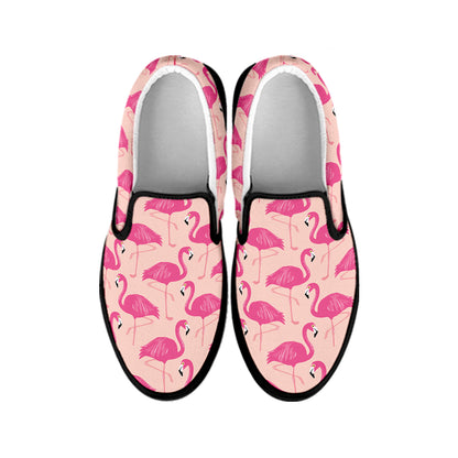 Pink Flamingo Pattern Print Black Slip On Shoes