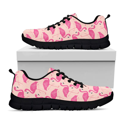 Pink Flamingo Pattern Print Black Sneakers