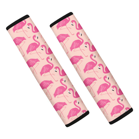Pink Flamingo Pattern Print Car Seat Belt Covers