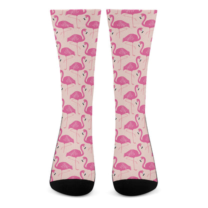 Pink Flamingo Pattern Print Crew Socks