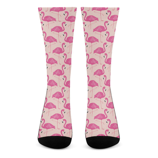Pink Flamingo Pattern Print Crew Socks