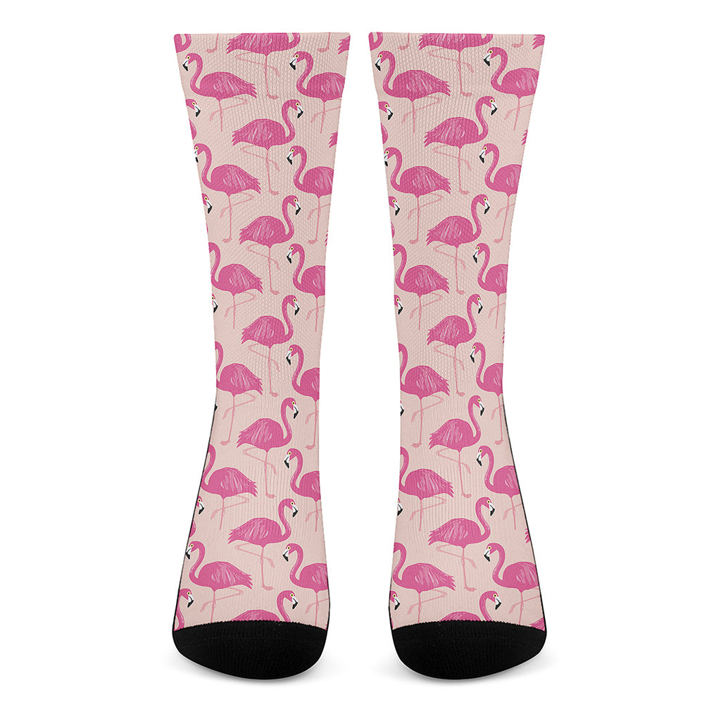 Pink Flamingo Pattern Print Crew Socks