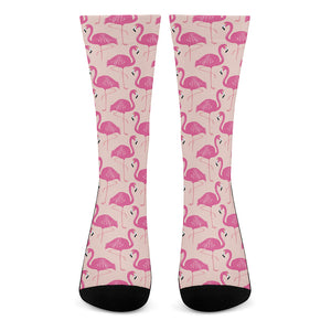 Pink Flamingo Pattern Print Crew Socks