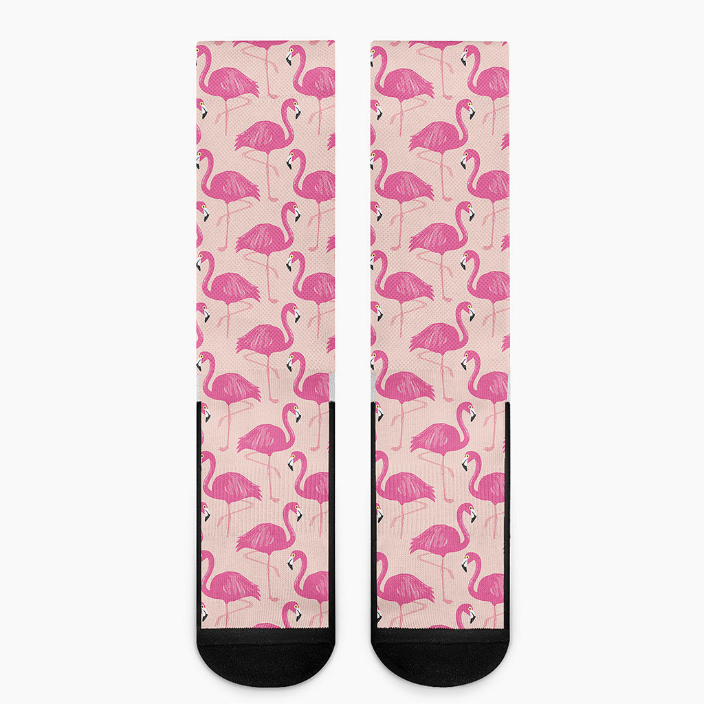 Pink Flamingo Pattern Print Crew Socks