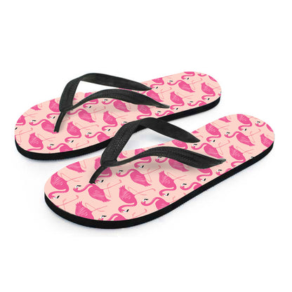 Pink Flamingo Pattern Print Flip Flops