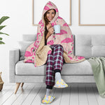 Pink Flamingo Pattern Print Hooded Blanket
