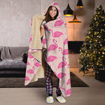 Pink Flamingo Pattern Print Hooded Blanket