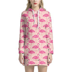 Pink Flamingo Pattern Print Hoodie Dress