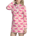 Pink Flamingo Pattern Print Hoodie Dress