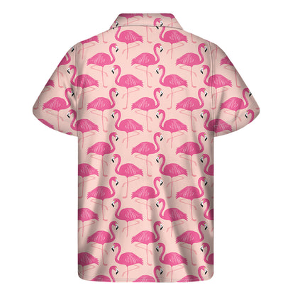 Pink Flamingo Pattern Print Men's Short Sleeve Shirt