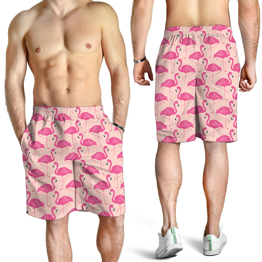Pink Flamingo Pattern Print Men's Shorts